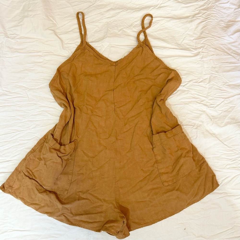 Final Touch Rust Orange Romper, Linen Rayon Blend, Granola Summer Boho Beach